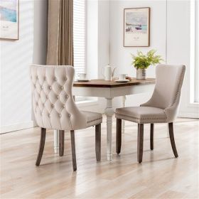 Furniture,Upholstered Wing-Back Dining Chair with Backstitching Nailhead Trim and Solid Wood Legs,Set of 2, Beige,SW8809BG,KD Furniture,Upholstered Wing-Back Dining Chair with Backstitching Nailhead Trim and Solid Wood Legs,Set of 2, Beige,SW8809BG,KD